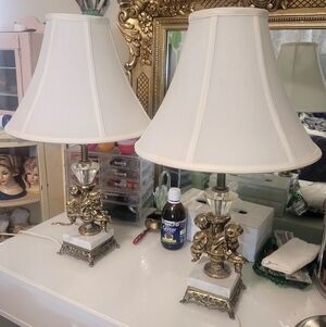 Pair of Brass Cherub Table Lamps